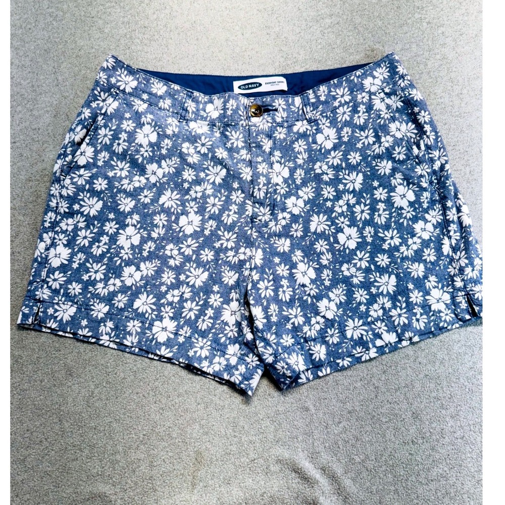 Old Navy Everyday Short Womens 12 Blue Floral High Rise Linen Blend Daisy Summer